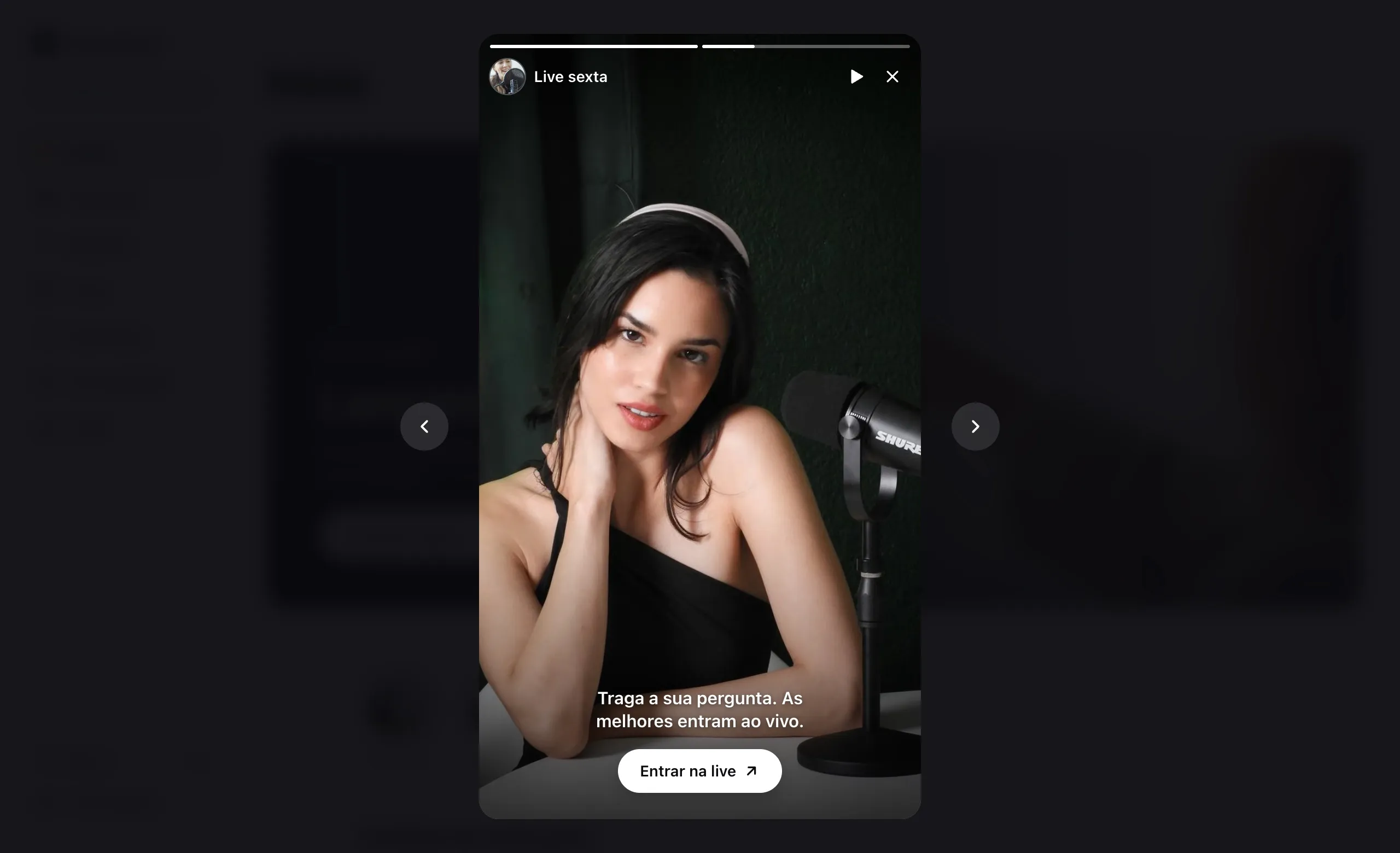Um story aberto no clube do aluno: a legenda da live de sexta e o botão Entrar na live