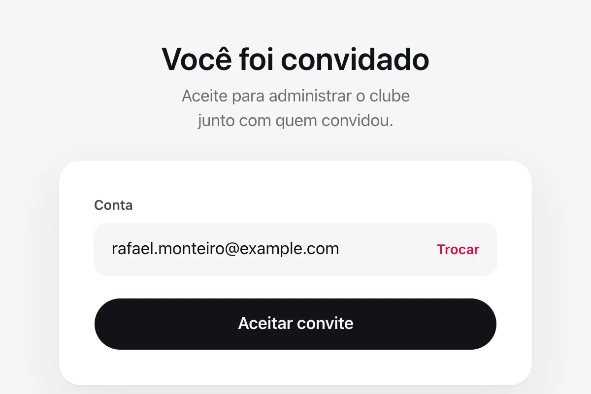 Tela Você foi convidado, com a conta da pessoa e o botão Aceitar convite
