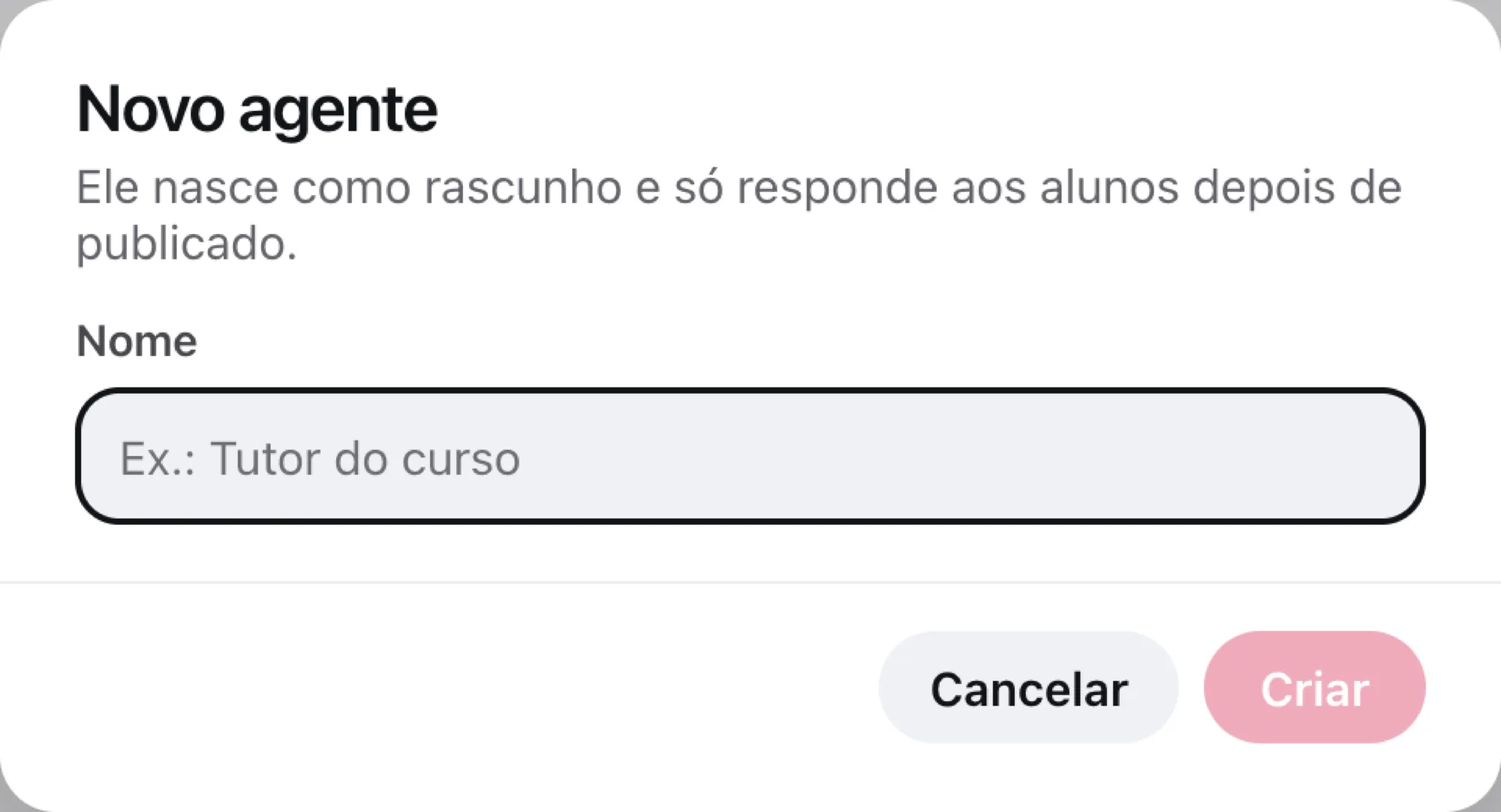 O diálogo Novo agente, com o campo Nome