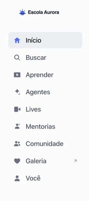 O menu na área do aluno, com o link Galeria antes de Você