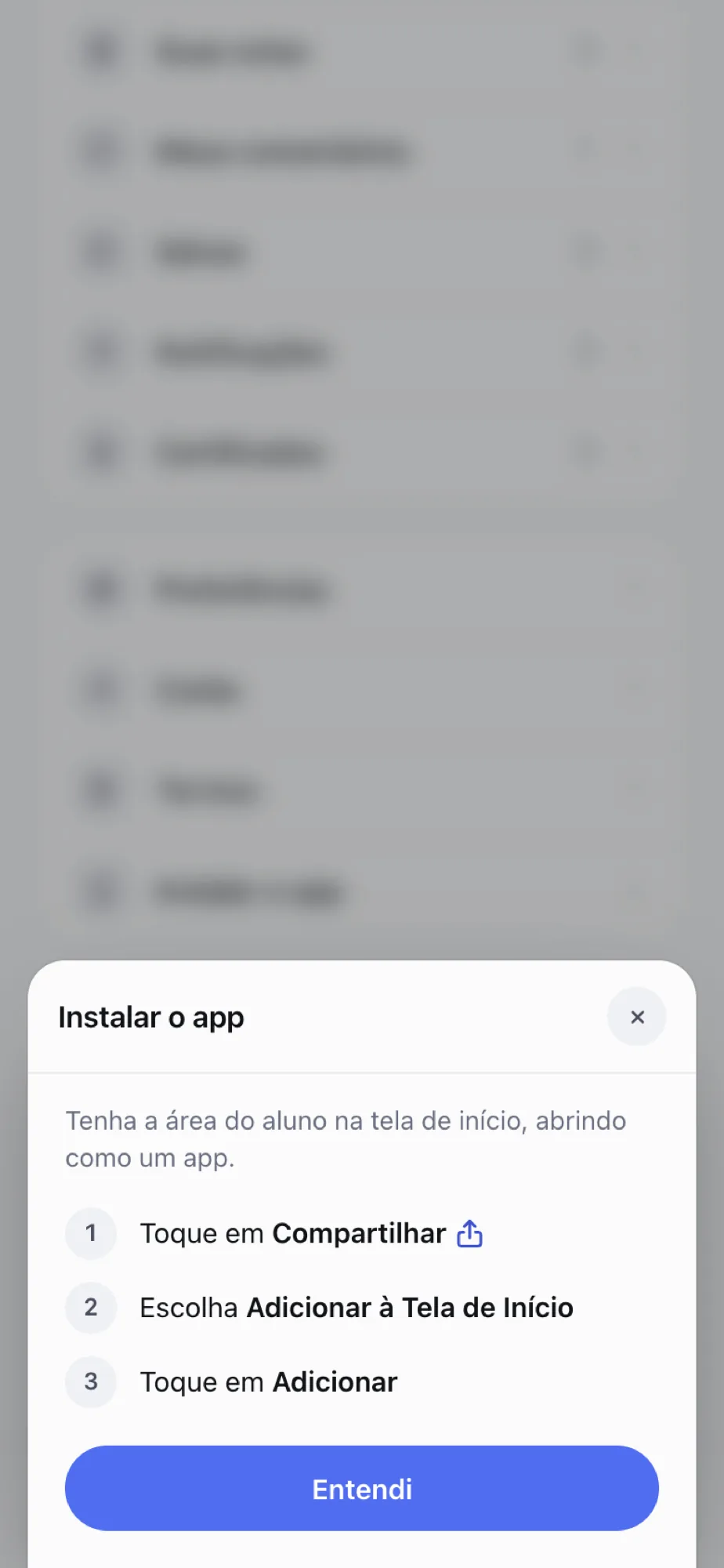 O passo a passo Instalar o app no iPhone do aluno