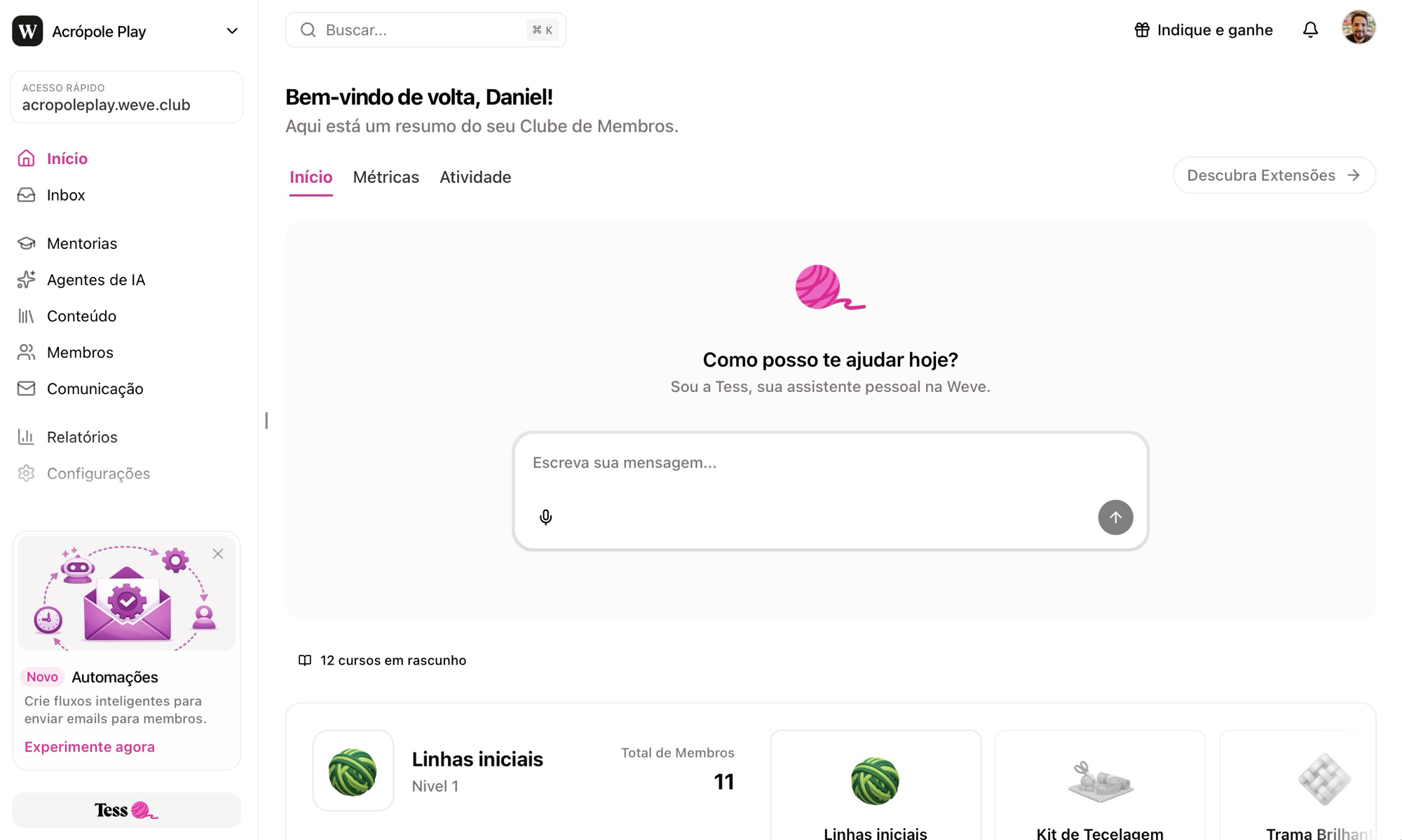 App da Weve no desktop